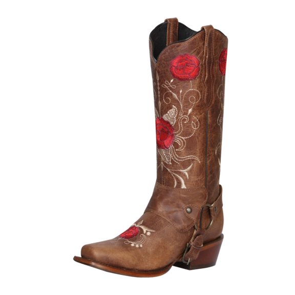 Women's Rustic Tang Bovine Leather Rodeo Boots with Hoop 'El General' Tan Color 41783