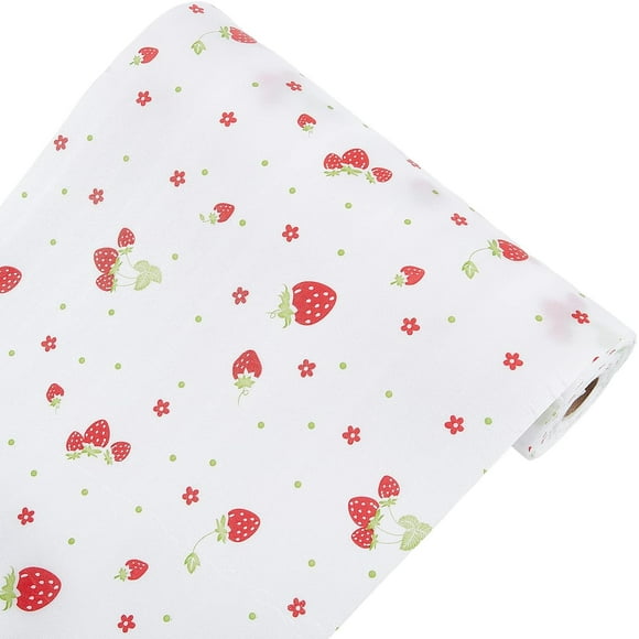 Plastic Drawer Liners Shelf Cabinet Closet Cupboard Mat Roll Non-Adhesive Waterproof Non-Slip Proof Refrigerator Kitchen Protector Lining 30 x 500cm White Strawberry