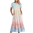 thumbnail image 2 of Puntoco Vestido Midi De Moda Para Mujer Vestido Con Cuello Redondo Y Manga Corta Con Dos Bolsillos En Capas Con Estampado Degradado Tie Dye Beige Xxl,Regalos Para Mujer Joven, 2 of 6
