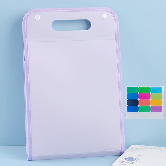 Nvzi Carpeta impermeable extensible, organizador vertical de archivos A4 con asa, bolsa de mano portátil vertical A4, bolsillos de plástico transparentes tipo sobre (morado)