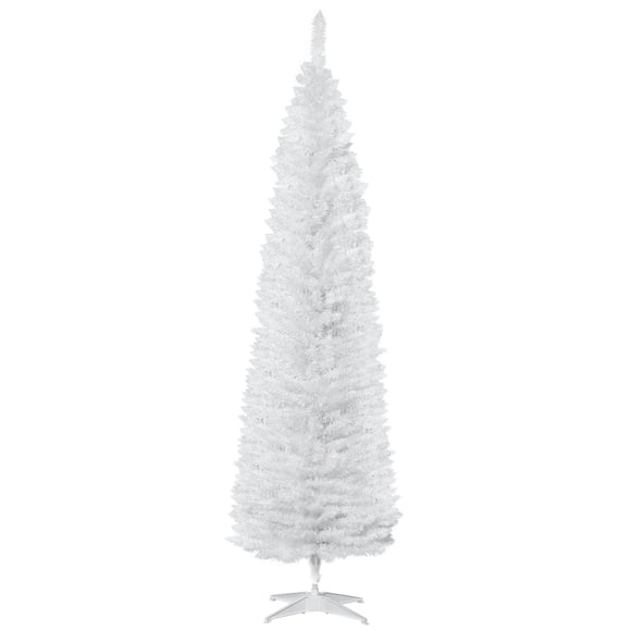 7ft White Pencil Christmas Tree - Slim Artificial Xmas Tree with Realistic Branches & Sturdy Metal Stand - Perfect for Living Room & Holiday Decor
