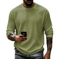 thumbnail image 4 of Waffle Knit Long Sleeve Shirts for Men Crew Neck Printed Casual Top Workwear Pullover Top, 4 of 5