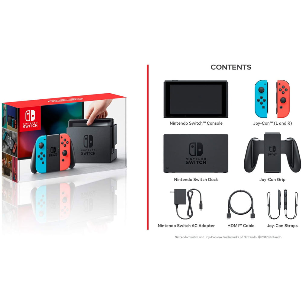 Nintendo Switch 32 GB Console w/Neon Blue and Red Joy-Con (HACSKABAA) + Nintendo  Switch Minecraft + Charging Case w/ Built-in Stand (10000mAh Battery) +  2-Pack Screen Protector + Protective Skin 