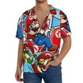 thumbnail image 7 of Lsque Mario print Men's Cuban Collar Short Sleeve Shirt Summer Beachwear Casual Button Down Fashionable Vacation Leisure Shirt-Large, 7 of 7