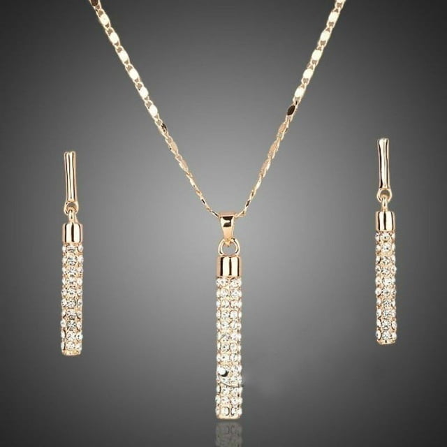 Pendientes cilíndricos con incrustaciones de diamantes, collar y accesorios de moda europea y americana