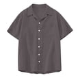 thumbnail image 5 of Qwertyu Men's Linen Shirts Short Sleeve Button Up Lightweight Summer Casual Pocket Solid Color Beach Shirts with Pocket Dark Gray XL, 5 of 7