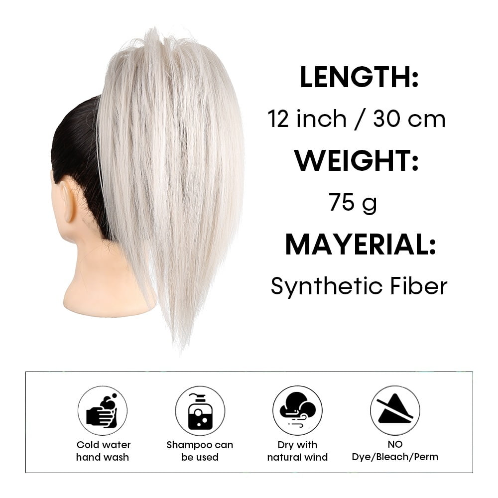 Claw Clip Hair Bun Synthetic Hairpiece Sliver Gray Instant Updo Straight Ponytail Extension for Women