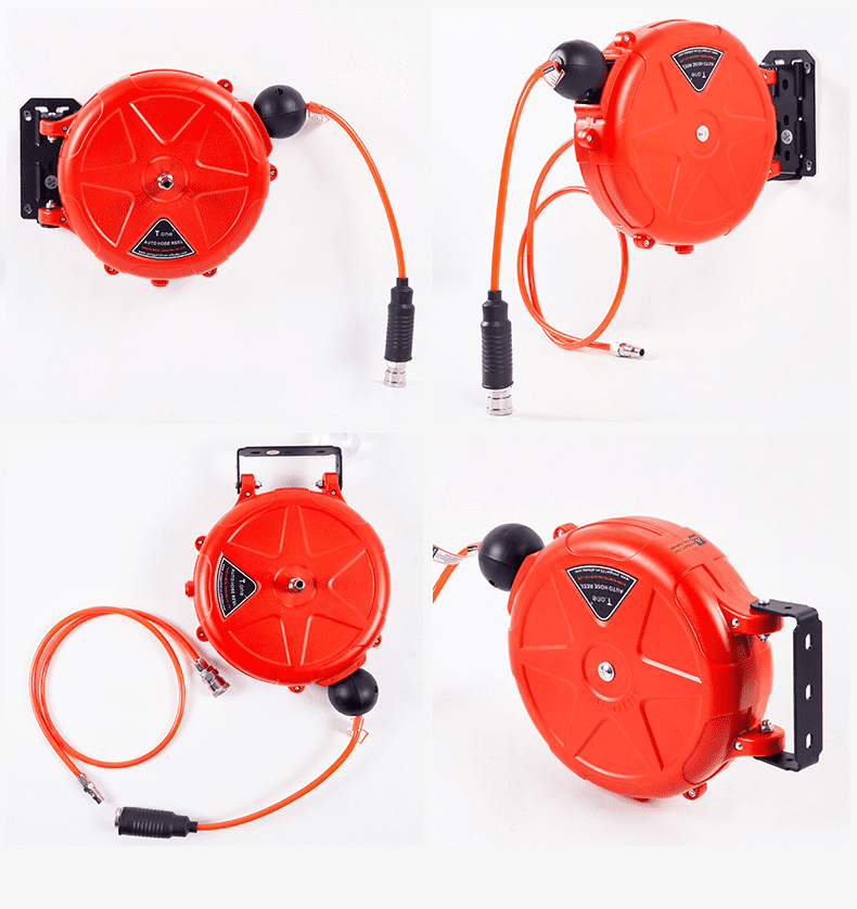 393.7in Retractable Air Hose Reel - Auto-Rewind, Rotating Bracket, Quick Connector, 180° Swivel Clamp, Commercial Grade Wall-Mounted for Air Compressor & Car Repair