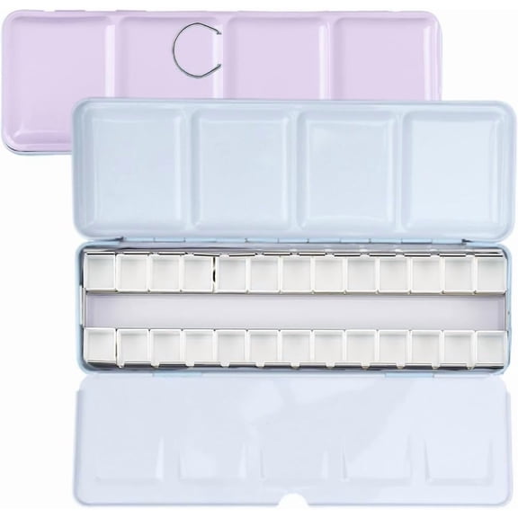Watercolor Paint Palette Empty Travel Watercolor Tray Palettes with 26 Empty Half Pans Purple Paint Box with Folding Palette