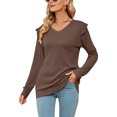 thumbnail image 1 of LUXUR Women Ruffled Pullover Plain Work Tops Coffee S, 1 of 3