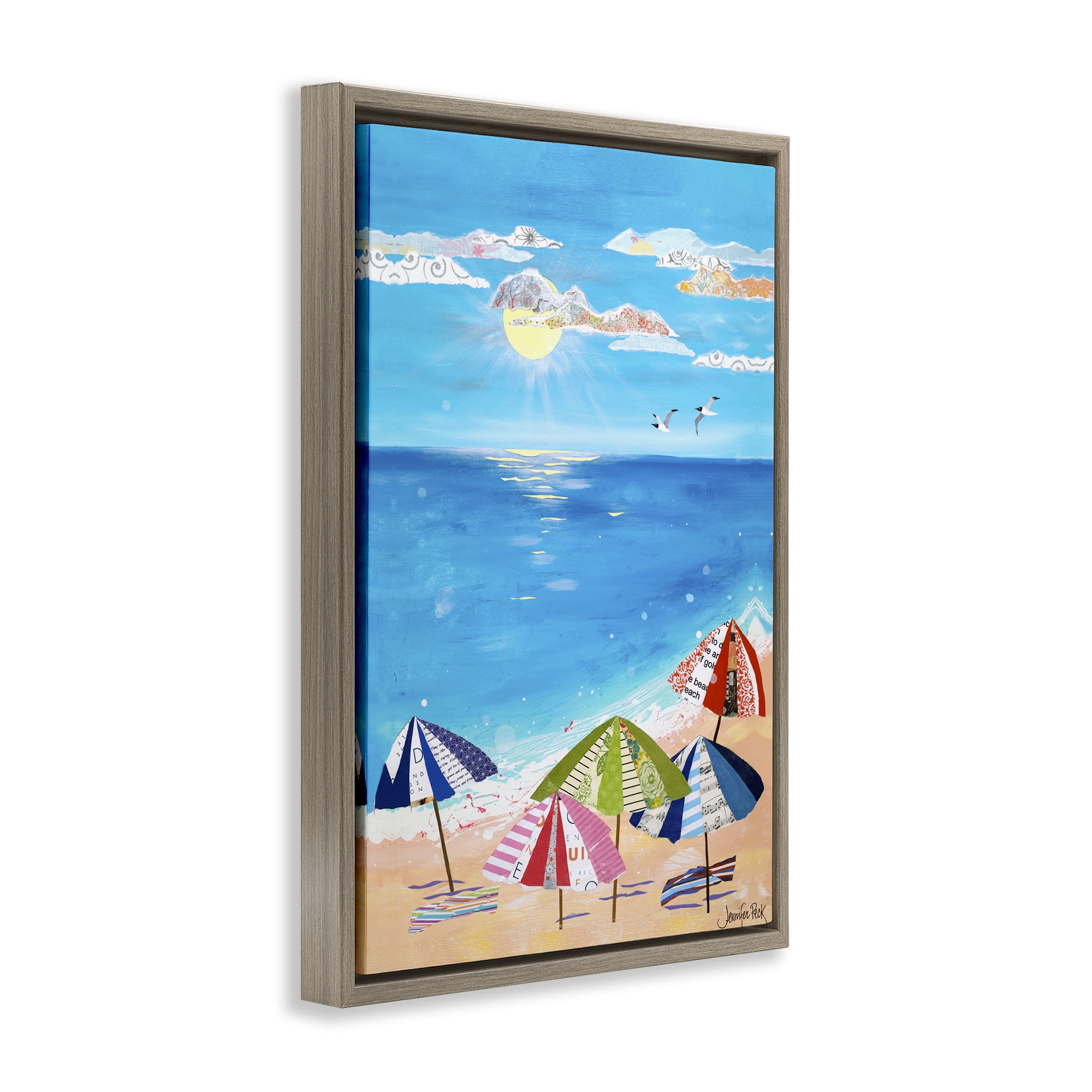 Stupell Industries Good Day Sunshine Coastal Painting Brown Floater Framed Canvas Art Print Wall Art, 17 x 25