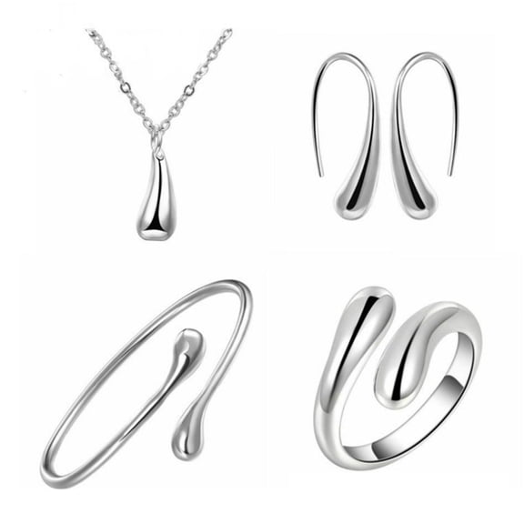TNOBHG Alloy Jewelry Set 4pcs/set Women Jewelry Set Teardrop Shape Pendant Necklace Hook Earrings Opening Adjustable Bracelet Ring Set Water Drop Jewelry Set