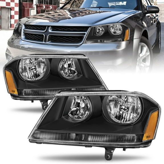 For 2008-2014 Dodge Avenger Headlights Assembly Black Housing Amber Corner Lamp