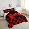 thumbnail image 2 of Gamer Comforter Set Teen Gaming Bedding Set Video Game Controller Home Decor for Men Buffalo Plaid Check Down Comforter Full Size 3Pcs Duvet Set with 2 Pillow Shams,Black Red Geometric, 2 of 5
