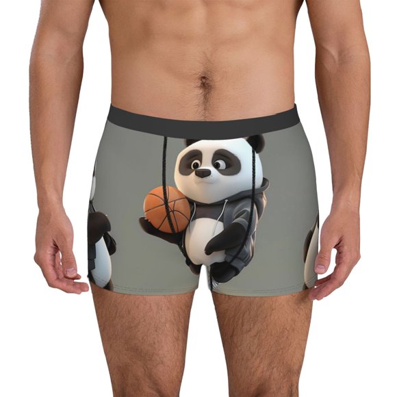 Easygdp Cartoon Pandas Basketball Mens Underwear Boxer Briefs,Moisture Wicking & Breathable,Comfort Stretch Moisture-Wicking Underwear-Small