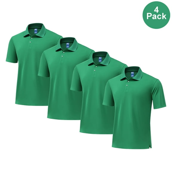 Zfeel Men High Performance Pure Dry Fit Poly Polo Shirt, UV Protection Tee, Kelly Green, S, 4 Pack