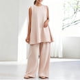 thumbnail image 4 of Naotn Pajama Sets for Women Summer 2 Piece Pjs Set Crewneck Rufle Hem Tunic Tank Top & Pant Comfy Solid Color Lounge Outfits, 4 of 6
