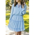 thumbnail image 1 of Women's Light Blue V Neck Long Sleeve Ruffle Tiered Mini Dress, 1 of 16