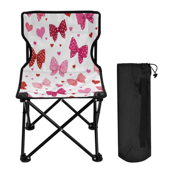 600D Oxford Camping Chair Portable Foldable Chair Supports 220 lbs for Picnic, Fishing, Backpacking Red and Pink Bows