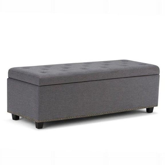 Hamilton 48 inch Wide Transitional Storage Ottoman in Slate Grey Linen-Look Fabric