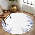 thumbnail image 3 of 6ft Round Rug, Blue Spring Floral Non-Skid Rubber Backing Large Area Rugs - Living Room Bedroom Home Office, Summer Flowers Botanical Indoor Floor Mat Carpets Washable Rug, 3 of 9