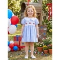 thumbnail image 4 of BemeyourBBs Kids Toddler Baby Girl 4th of July Dress Outfit Patriot Independent Day Clothes Little Baby Girl Summer Smocked Dress Bow American Flag Embroidery Short Sleeve Doll Collar Plaid Dress, 4 of 9