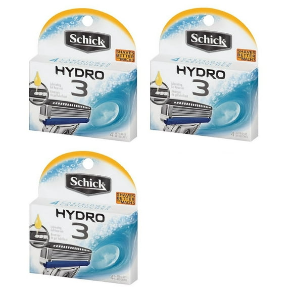 Schick Hydro3 Refill Blade Cartridges, 4 Count (Pack of 3)
