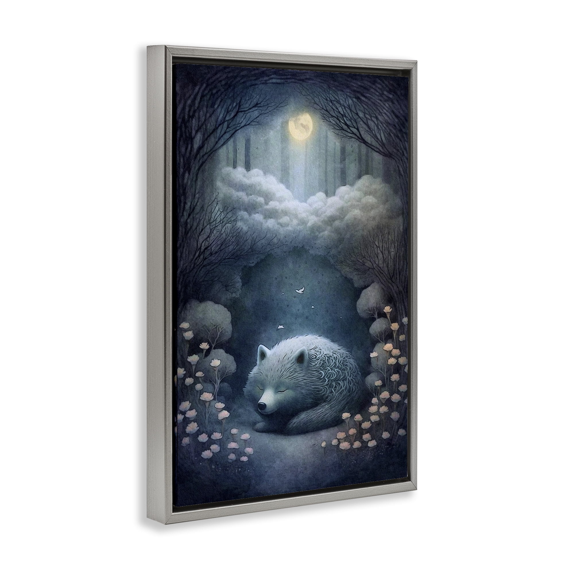 Stupell Industries Mystic White Wolf Landscape Painting Gray Floater Framed Art Print Wall Art, 21 x 31