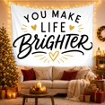 thumbnail image 3 of You Make Life Brighter Typography Scene with Gold Hearts, Joyful Illustration for Affirmation Art Lovers, Wall Decor, Friendship Gift, Tapestry Wall Hanging for Bedroom and Dorm, 3 of 7