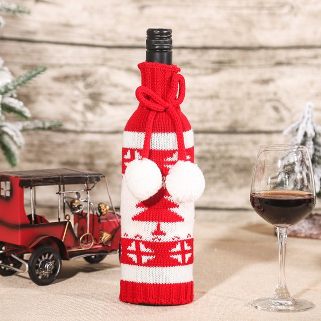 PIX-LINK Cubierta de botella de vino de árbol de Navidad de copo de nieve de alce de punto, mesa de fiesta de Navidad, caja de botella de cerveza Vinoteca, caja de decoración de botella de vino PIX-LINK adornos y suministros navideños
