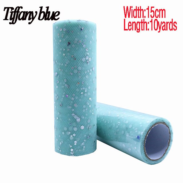 Rollo de tul con lentejuelas brillantes para Baby Shower, 10 yardas, 15cm, carrete, tutú, decoración de boda, Organza, láser, artesanía DIY, suministros para fiesta de cumpleaños