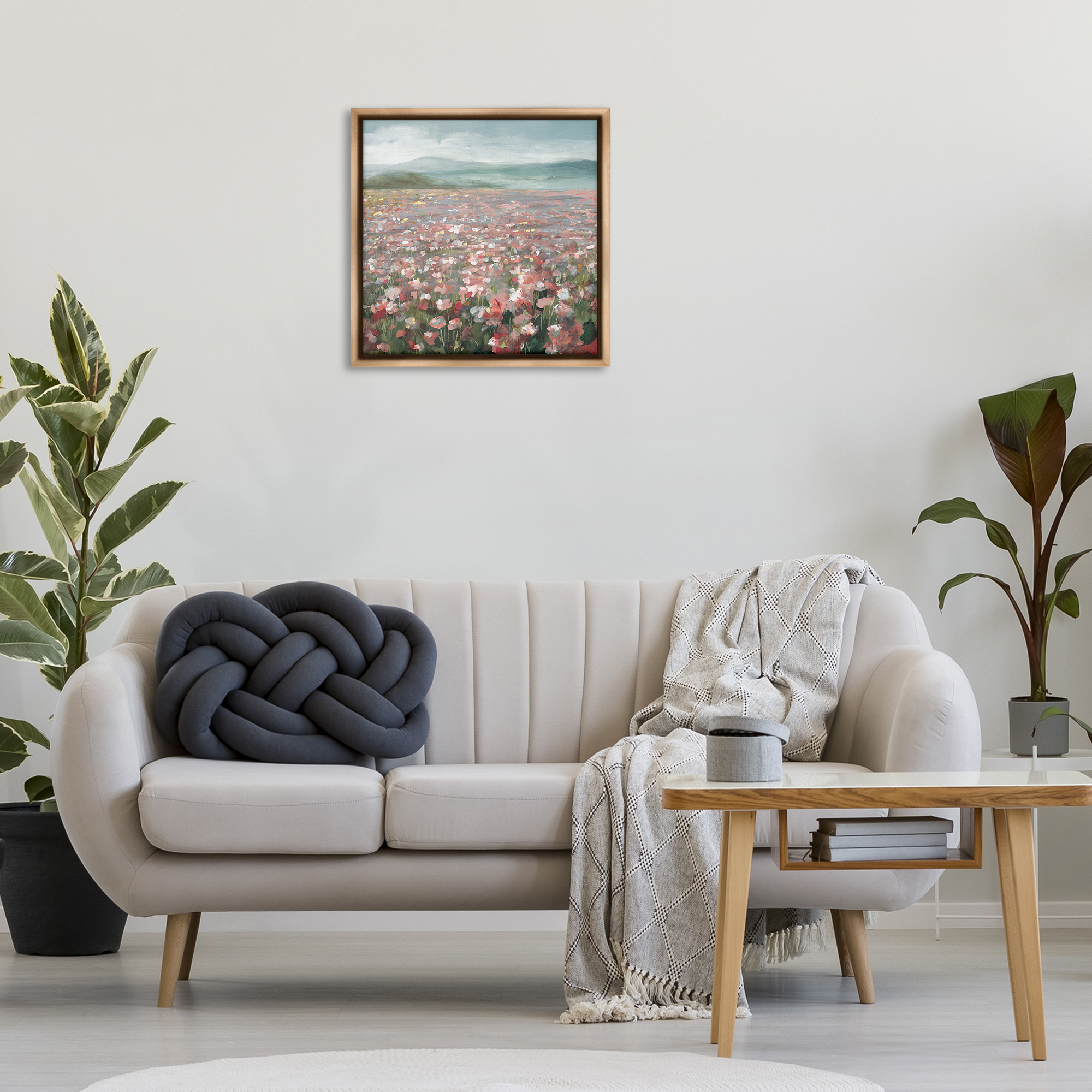 Stupell Industries Soft Headland Wildflowers Landscape Painting Brown Floater Framed Art Print Wall Art, 25 x 25