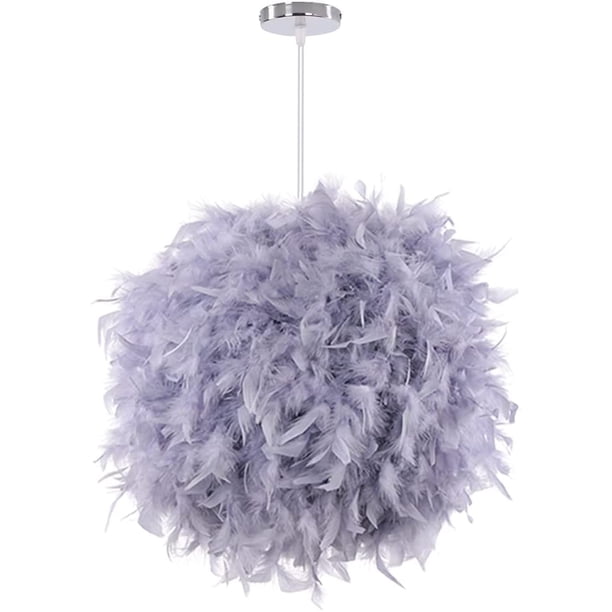 Lámpara colgante de plumas, lámpara moderna con forma de esfera de 30 cm, lámpara de techo E27, decoración de lámpara colgante, para sala de estar, dormitorio, habitación infantil, niño (gris) [Clase