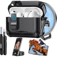 thumbnail image 1 of wonima11 for AirPods Pro 3 Case 2025, Safety Lock & Hidden Phone Stand Design for Apple AirPods Pro 3rd Generation Case Cover with Cleaner Keychain for Men Women, Compatible with MagSafe,Black, 1 of 1