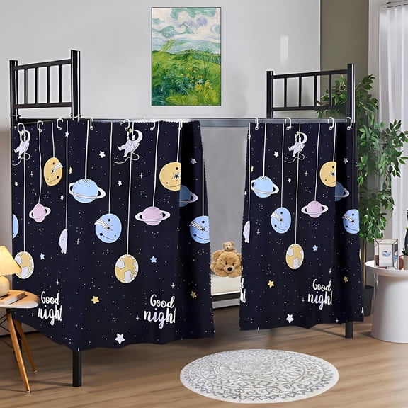 2 Panels Bottom Bunk Bed Curtains Blackout Dorm Canopy Loft Bed Privacy Curtain (Colorful Planet)