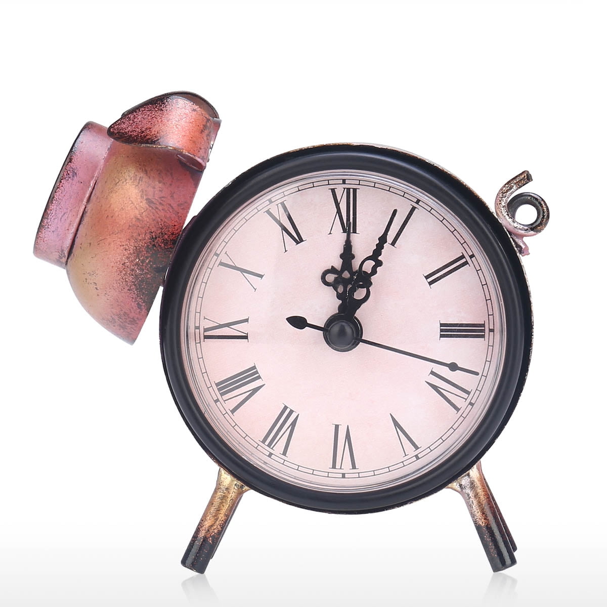 Tooarts Small Desk Clock Piggy Clock Handmade Vintage Metal Figurine Mute Table Clock Practical Clock
