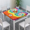 thumbnail image 3 of Colorful Tie Dye Pattern Square Fitted Tablecloth with Elastic Edge,Square Table Cover,Washable Elastic Table Cover for Home Kitchen Party Decor 34"x34", 3 of 6