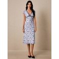 thumbnail image 5 of Elegant Blue Floral Print Midi Dress With V-Neck And Lettuce Trim Detail, 5 of 7