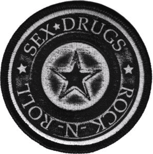 Novelty Iron On Patch Sex Drugs And Rock And Roll Star Black White Patch Logo