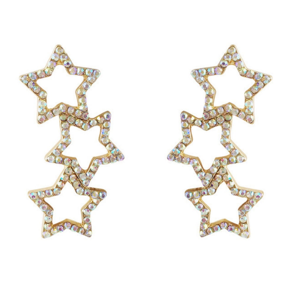925 Sterling Silver Crystal Hollow Star Stud Earrings For Charm Women Jewelry