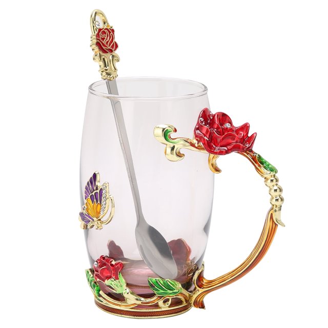 Taza de Vidrio, Taza de Té Esmalte de la Flor de Bebida Decorativa Transparente Para El Té de la Tarde para la Ceremonia del Té