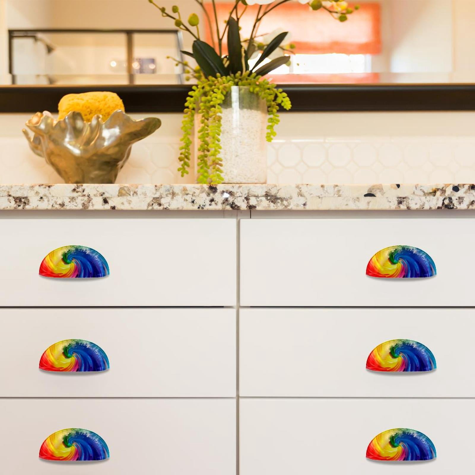 PhooArto 6 Pcs Cup Drawer Pulls, Colorful Rainbow Wave Shell Shape Handles Cabinet Knobs for Dresser Cupboard Closet Wardrobe with Screws