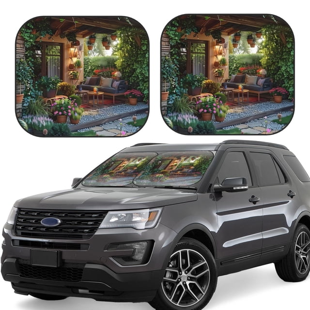 Fotbe Charming Garden Patio Juego de 2 Piezas de Parasoles para Parabrisas | Bloqueador Solar para Auto | Accesorios Plegables para Protección Solar Interior-Large