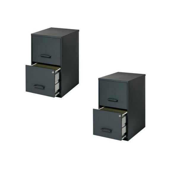Scranton & Co 18" Deep 2 Drawer Metal File Cabinet in Black (Set of 2)