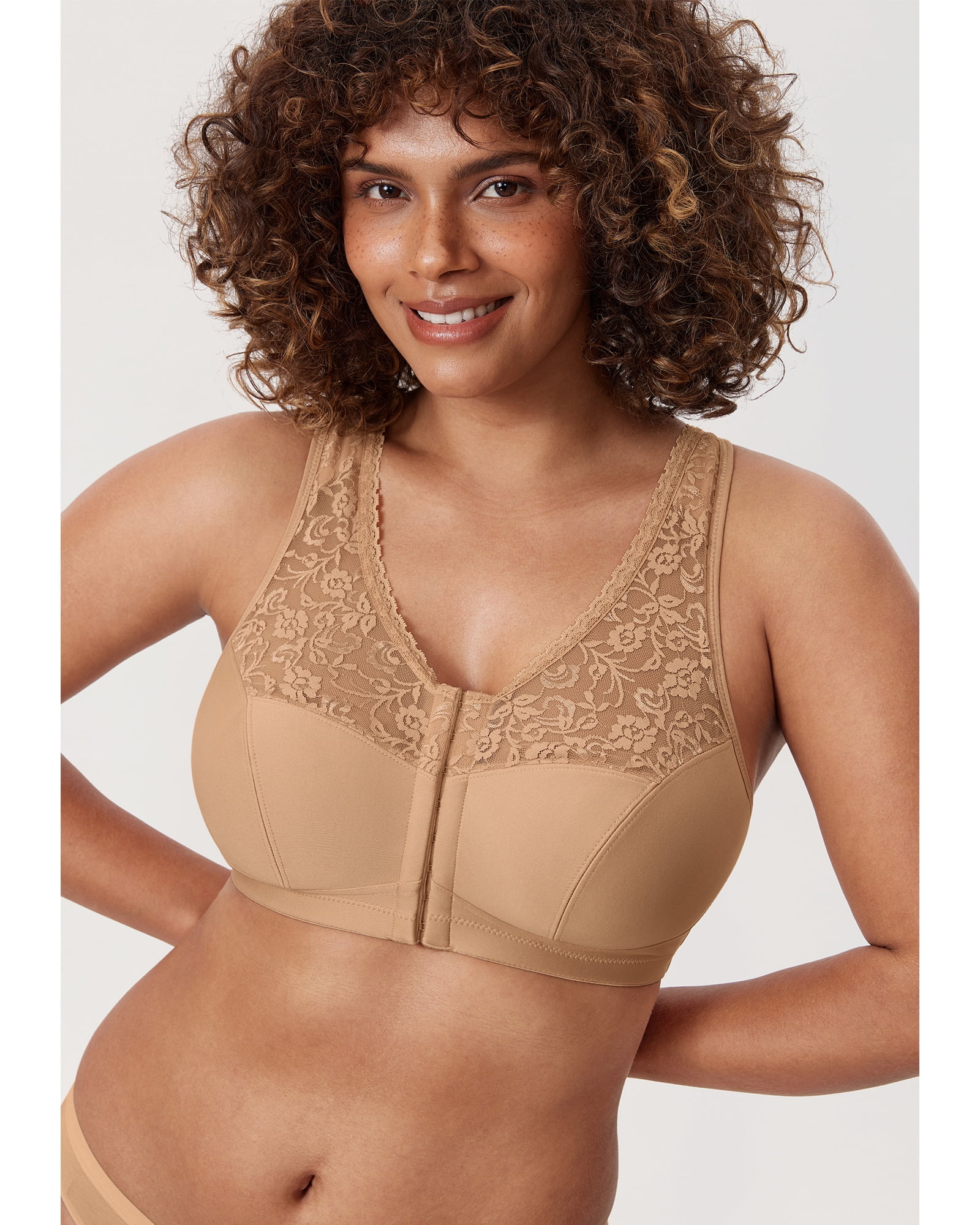 DELIMIRA Women's Front Closure Bras Racerback No Underwire Plus Size Full Coverage Lace Bra