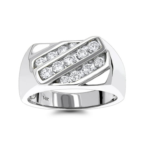 Luxurman 14K Gold Men Natural 1 Ctw Diamond Ring (White Gold Size 8.5)