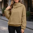 thumbnail image 6 of Women Funnel Neck Hooded Sweatshirt, Loose Fit Long Sleeve Pullover Hoodie with Kangaroo Pocket, Casual Warm Fall Winter Top Khaki XXL, 6 of 9