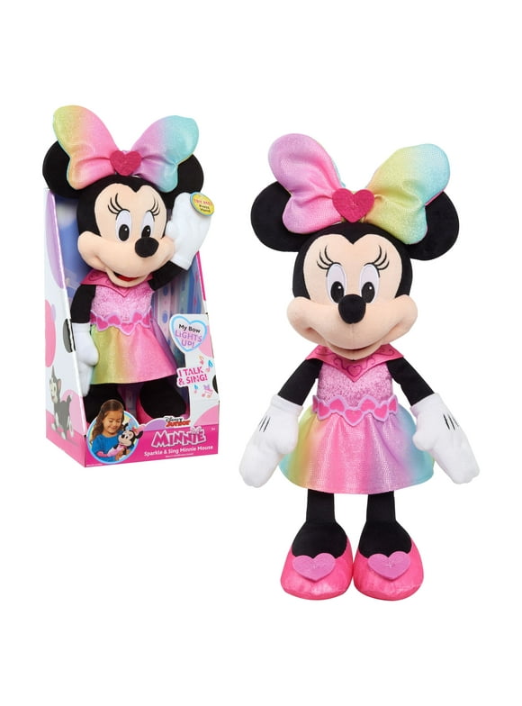 Disney Junior Minnie Mouse Sparkle and Sing Minnie Mouse, 13 Inch Feature Plush with Lights and Sounds, Kids Toys for Ages 3 up