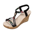 thumbnail image 5 of Rokment Women's Platform Wedge High Heels Dress Sandals Ethnic Bohemian Beach Summer Open Toe Chunky Heeled Dressy Sandals for Woman Vacation Black Size 9.5, 5 of 6