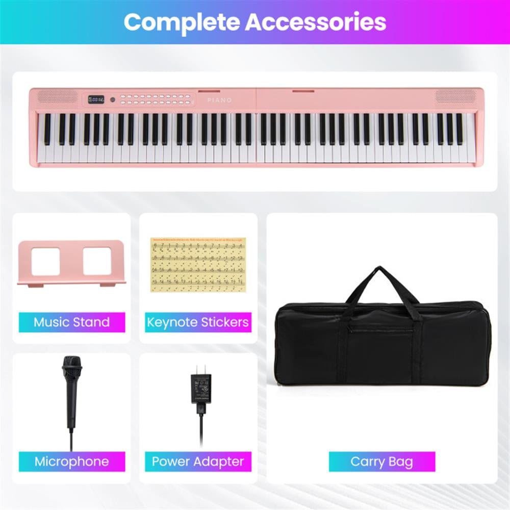 GVN Piano,88 Key Foldable Electric Keyboard Piano with Wireless MIDI and Dual Speakers-Pink